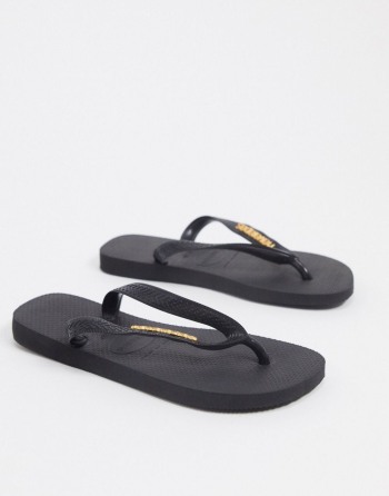 Havaianas Metallic Logo Crne - Ženske Japanke | 36408ZDTA